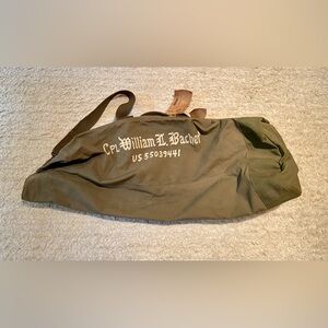 Vintage 50s Korean War Military Army Air Force Duffle Bag Painted Art Paper Tags